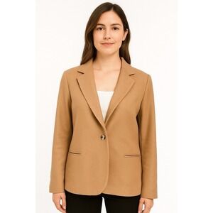 Suits Galore Blazer‎ Women's Medium Camel Wool Blend Long Sleeve 1 Button